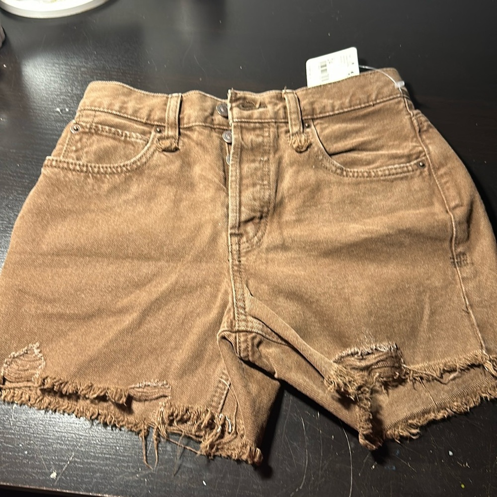 NWT Free People brown jean shorts with button fly, size 24